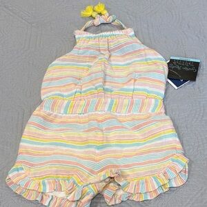 Cynthia Rowley | Striped Pastel Romper Halter with Ruffle Hem | size 12 month